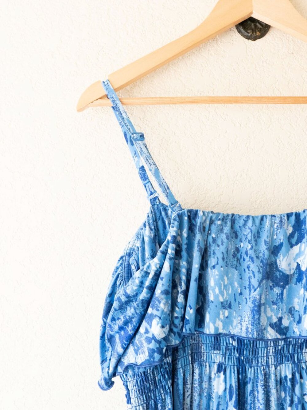 Soma Flounce Bandeau Maxi Dress Womens XL Waterfall Blue Abstract Strapless - Picture 10 of 13